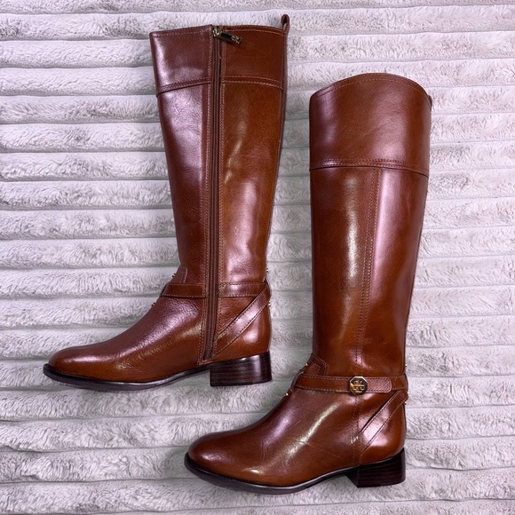Tory Burch‎ Brita Womens Riding Boots 6 M Brown Leather Side Zip Knee High Boots